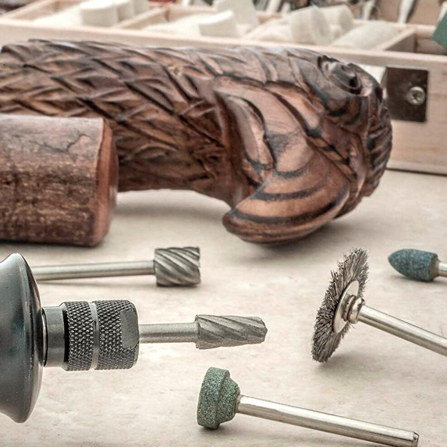 Mini drill bit set for rotary tools, complete with various attachments. Mini drill bit set for rotary tools, complete with various attachments.